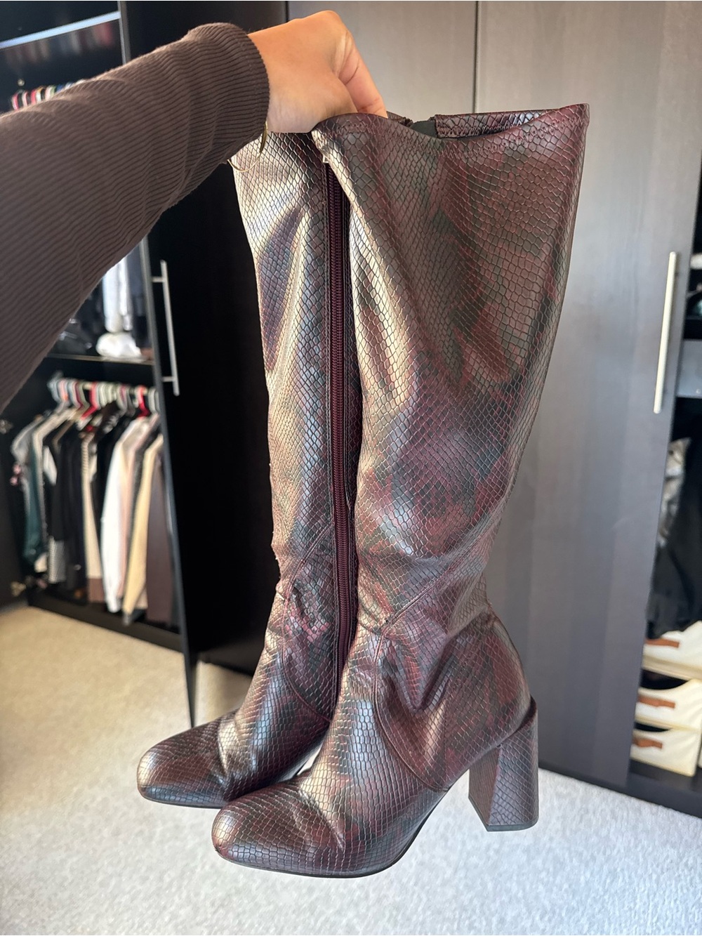 Franco Sarto Burgundy Snake-Embossed Over-the-Knee Boots • 6.5
